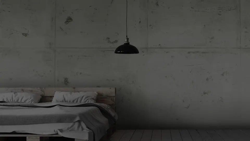 Dasselbe Schlafzimmer mit Wand in Betonoptik